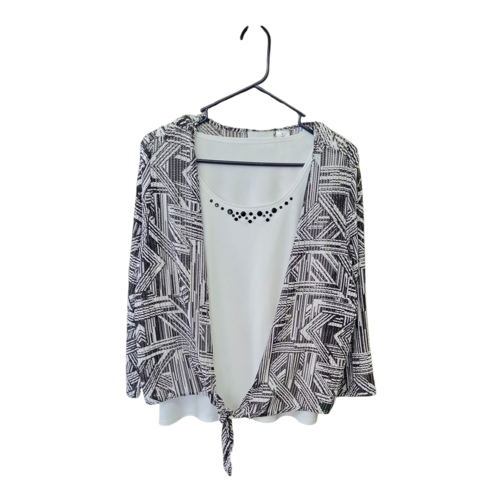 Alfred Dunner Black and White Geometric Tank Set Size L